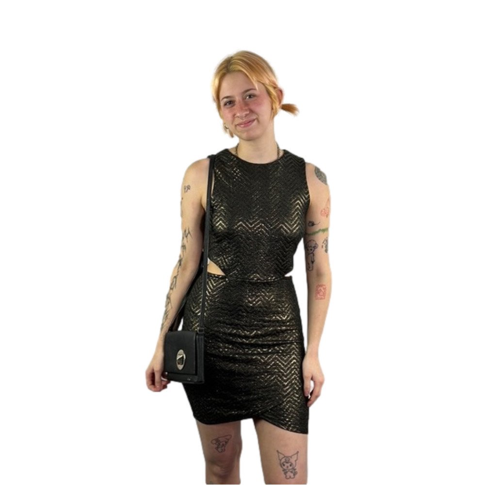 The Moon Collection Black Gold Side Cut-out  Party Dress
